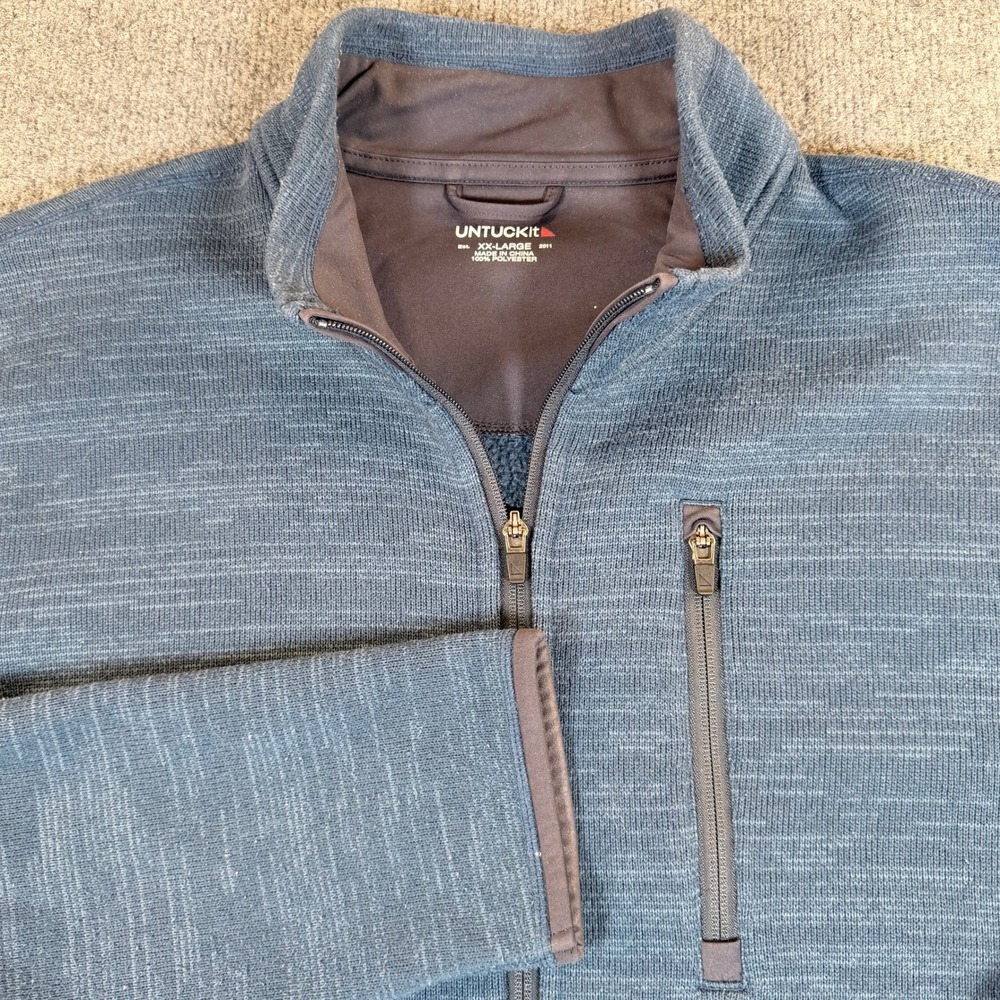 UNTUCKit Mens XXL Blue Heathered Full Zip Sweater Jacket Mock Neck 2841